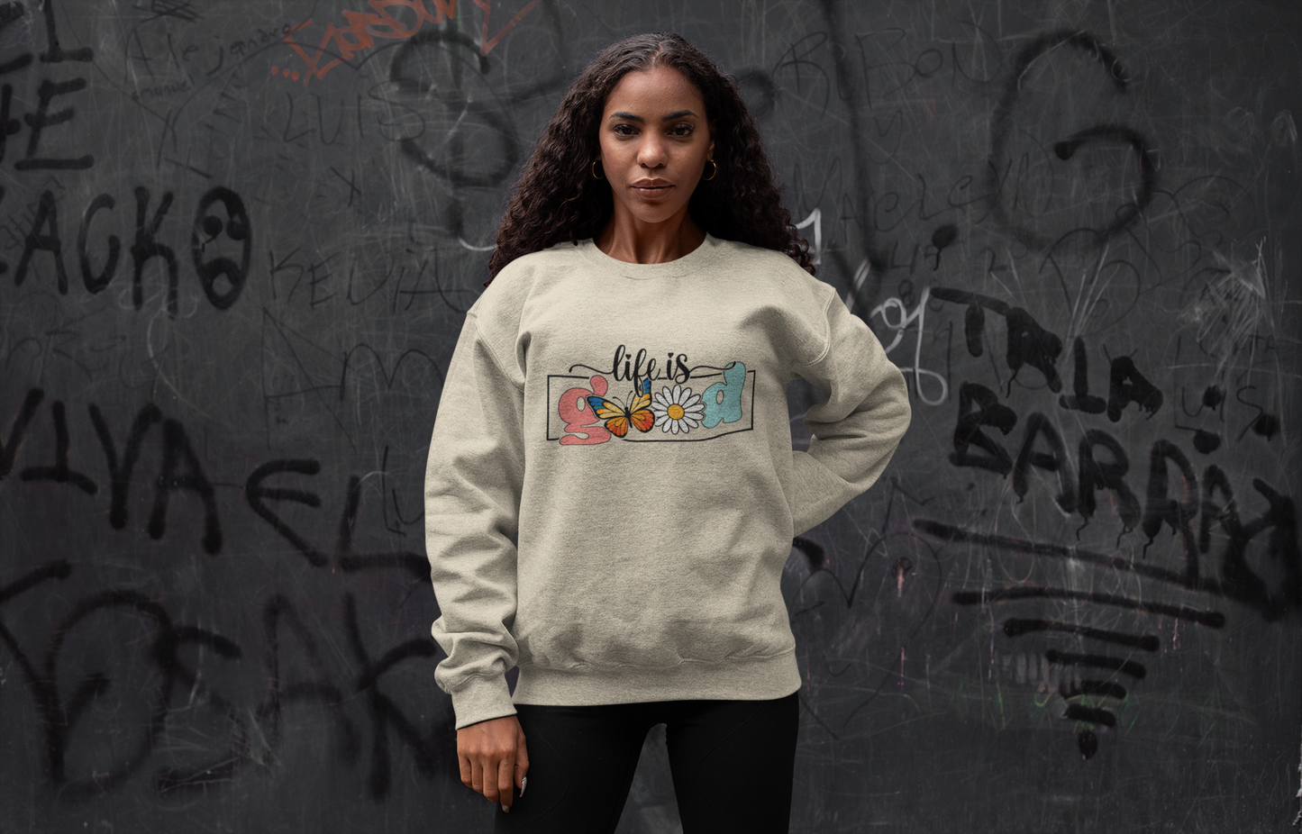 Life is Good Butterfly Fleece Crewneck Sweatshirt