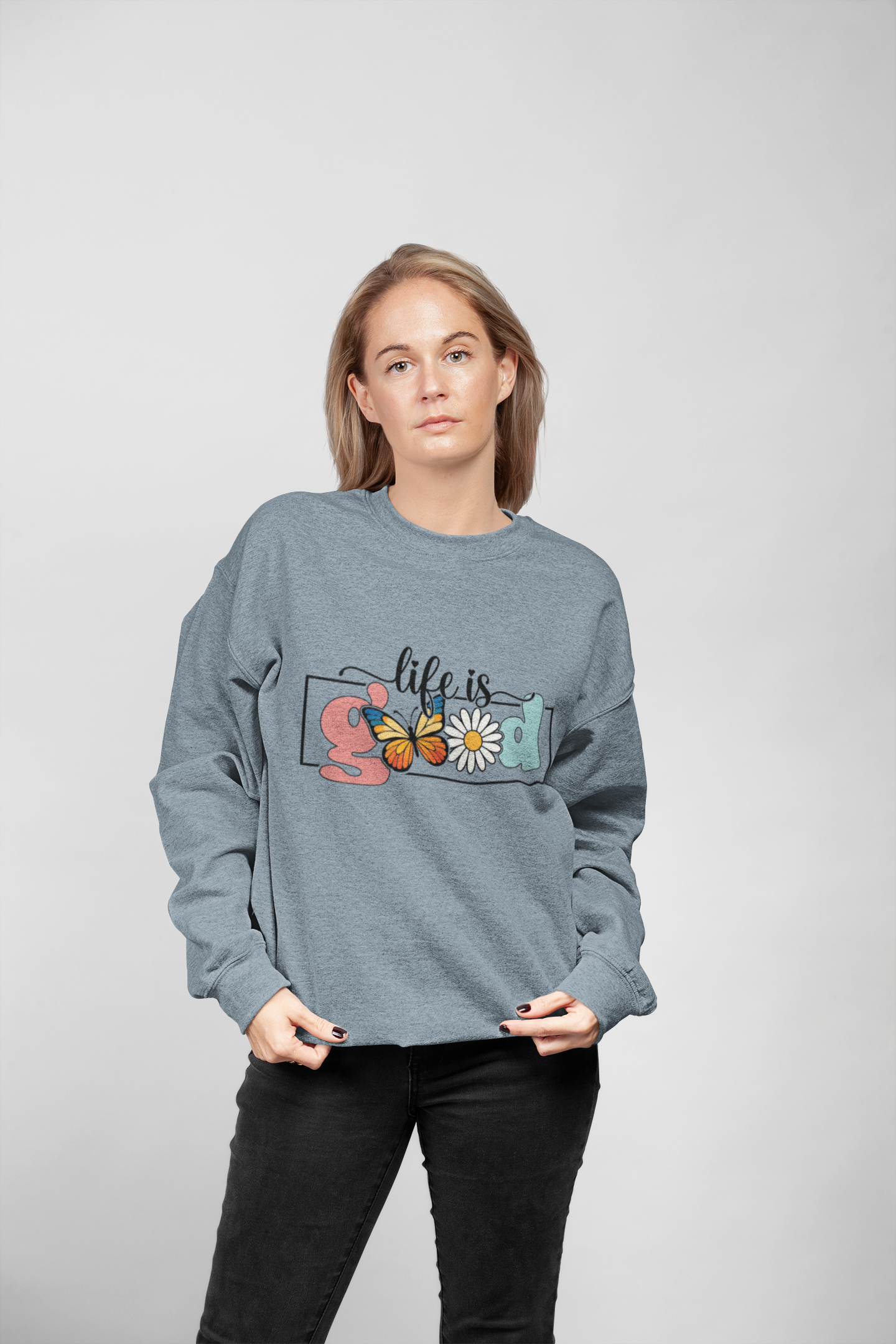Life is Good Butterfly Fleece Crewneck Sweatshirt