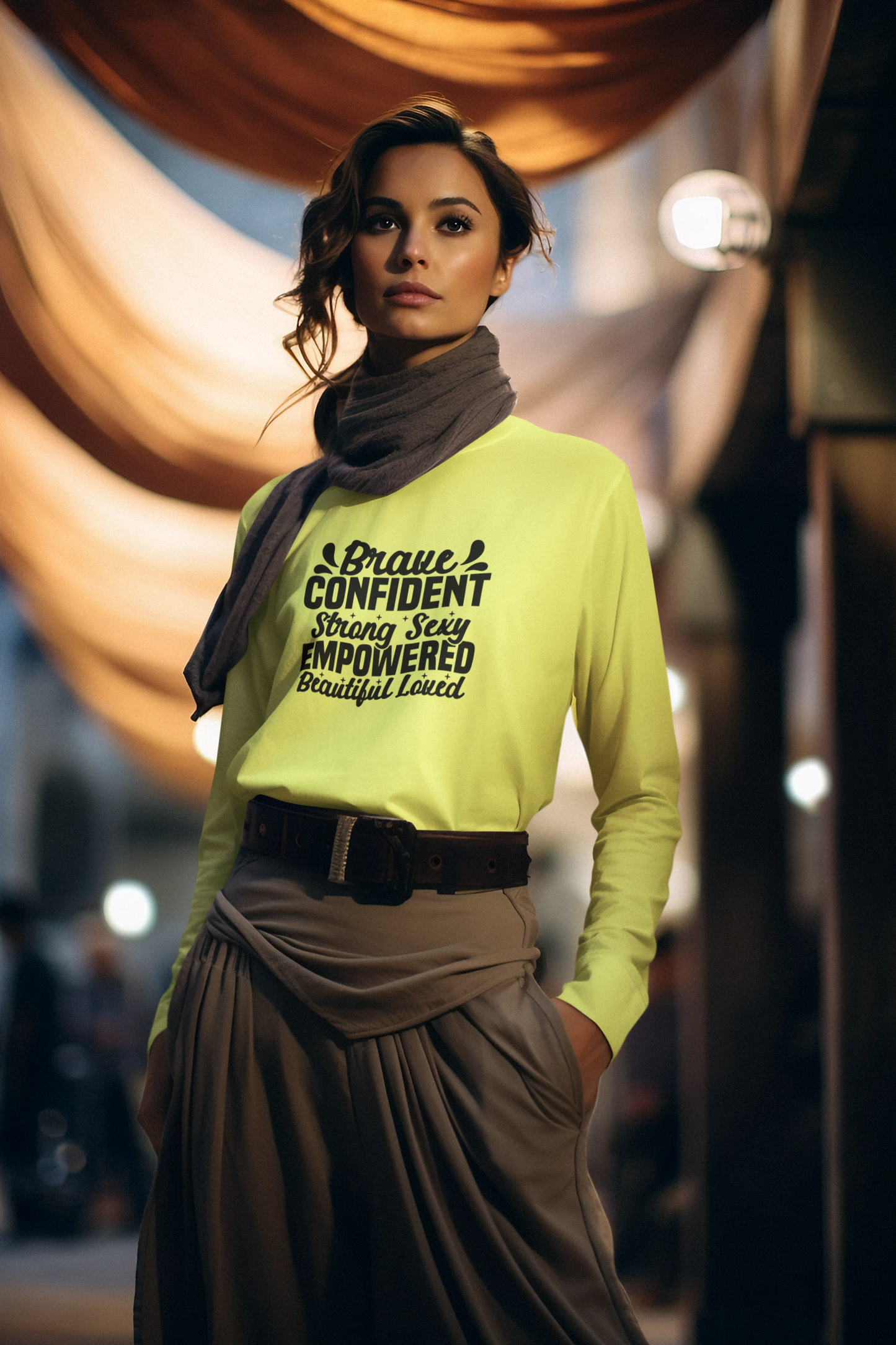 Brave Confident Empowered Long Sleeve Tee - Brave, Confident, Strong, Sexy, Beautiful