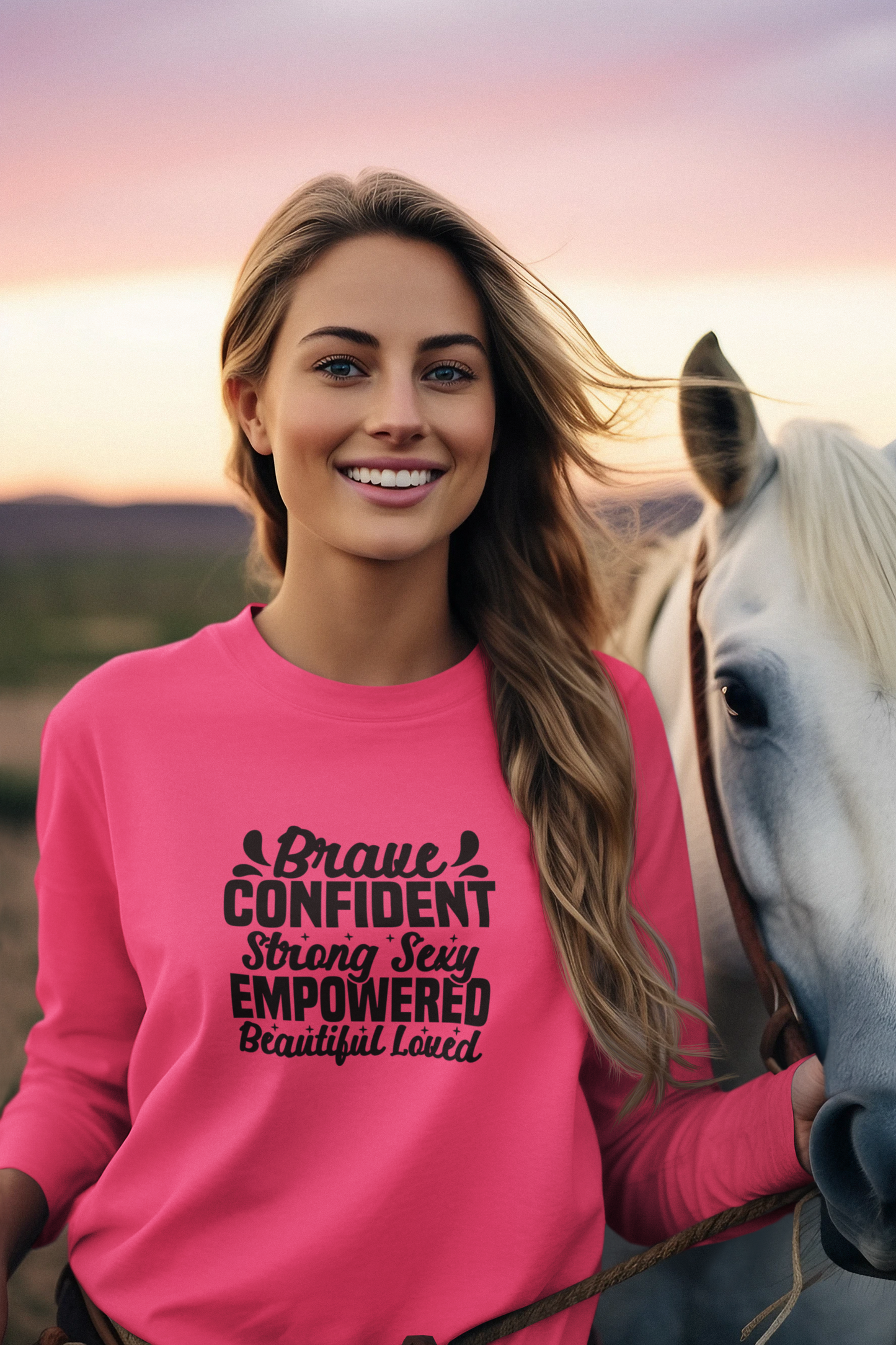 Brave Confident Empowered Long Sleeve Tee - Brave, Confident, Strong, Sexy, Beautiful