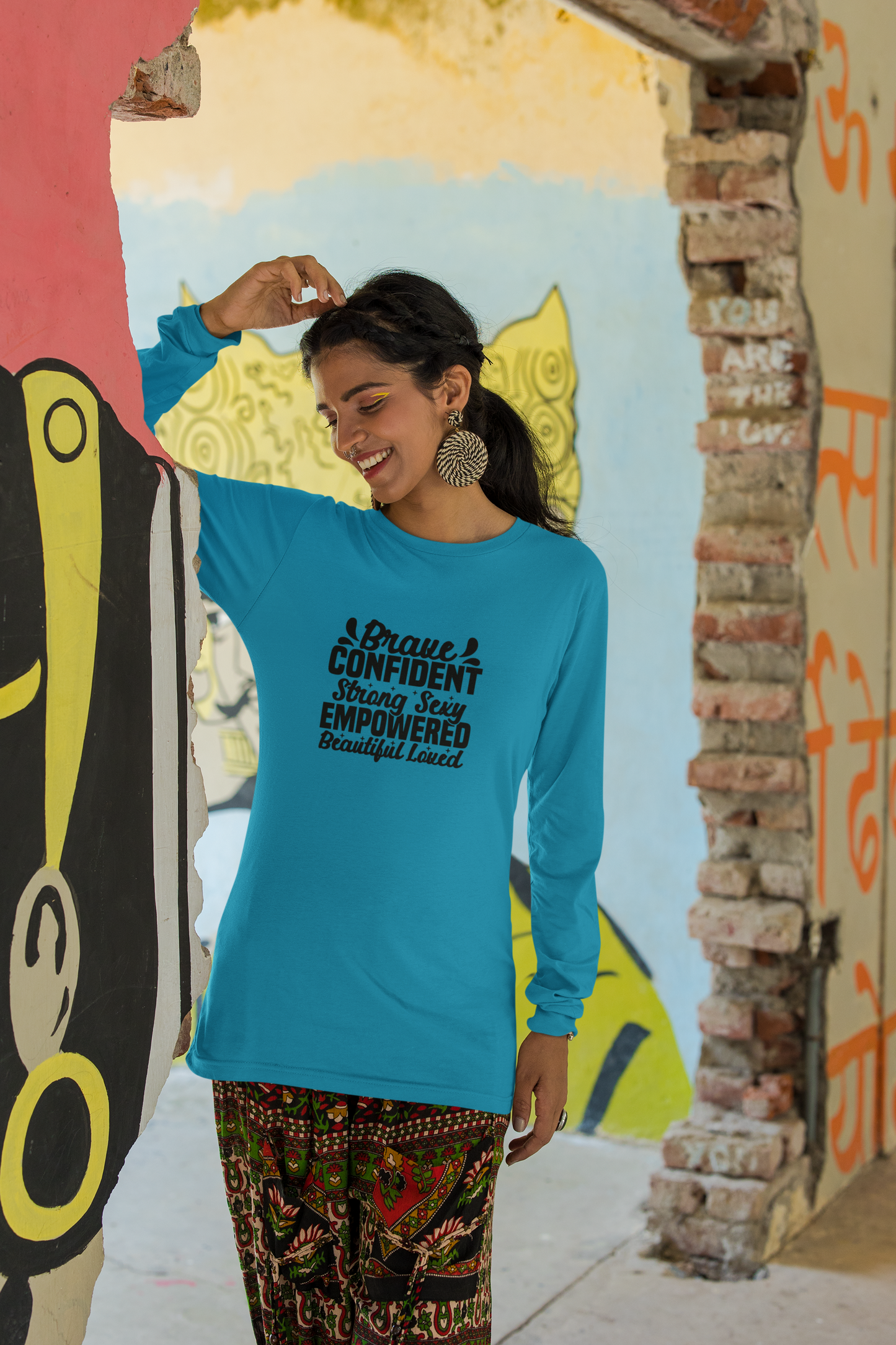 Brave Confident Empowered Long Sleeve Tee - Brave, Confident, Strong, Sexy, Beautiful