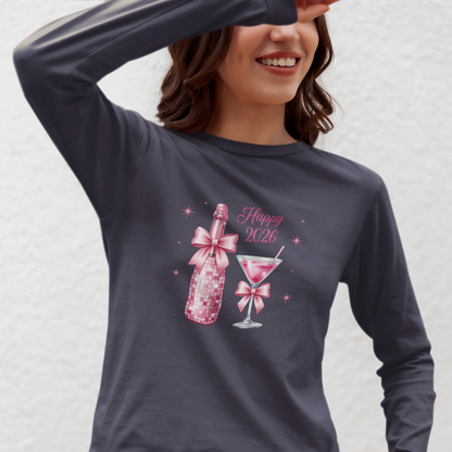 Happy 2026 Champagne & Cocktail Long Sleeve Tee